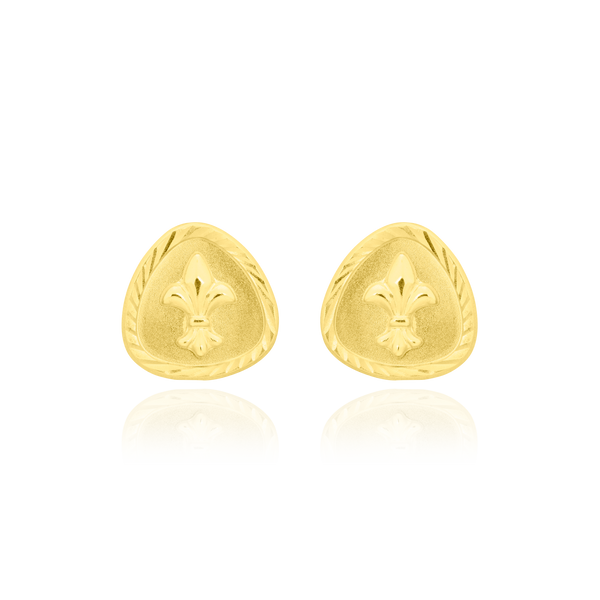 Boucles d'oreilles clous de forme triangulaire, avec un motif Fleur de Lys, en Or Jaune 18 Carats - 750/000.  Offrir une boucle d'oreille c'est être sûr que le cadeau plaira.   CARACTERISTIQUES  Largeur (mm) : 16.8 Poids (gr) : 3.12     Matière : Or 18 Carats - 750/000 18772