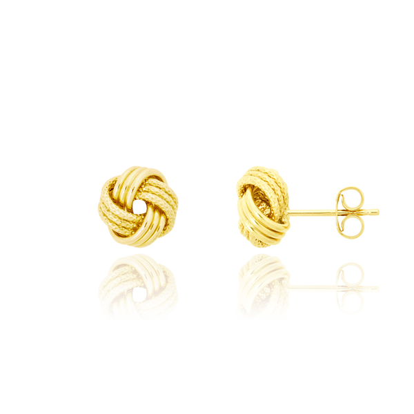 Boucles d'oreilles clous Nœud, 3 branches lisses et sablées, en Or Jaune 18 Carats - 750/000.  Offrir une boucle d'oreille c'est être sûr que le cadeau plaira.   CARACTERISTIQUES :  Poids en 10mm (gr) : 2.11  Matière : Or 18 Carats - 750/000 19642