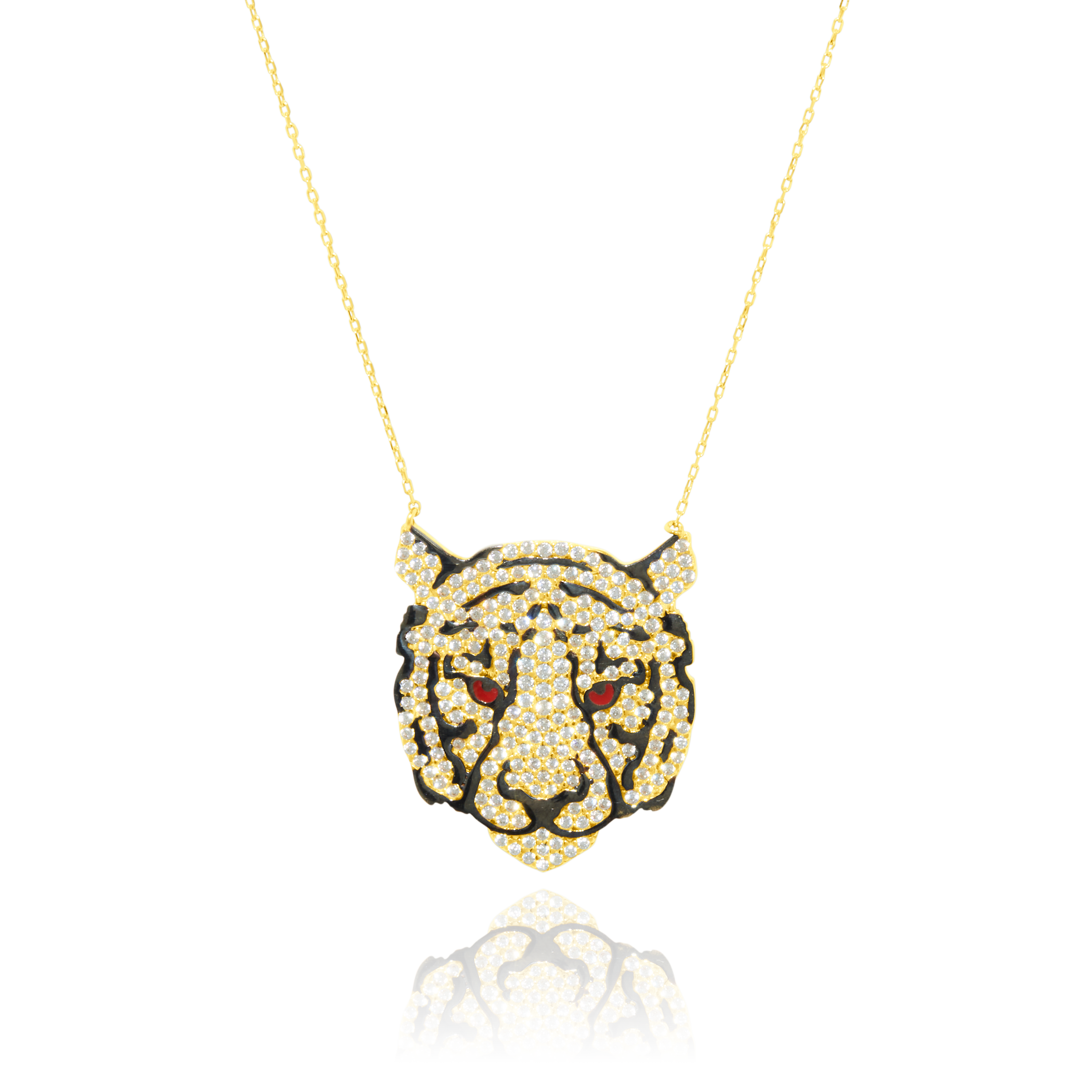 18K Yellow Gold Tiger Head Necklace ORLOV ny