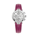 REF: 35688AP89FU  Montre Femme Michel HERBELIN. Newport chronographe mouvement quartz, fond nacre véritable, orné de 10 diamants. Bracelet cuir fuchsia, boucle ardillon. Verre saphir. La montre est étanche 10 ATM. Garantie 2 ans constructeur (internationale).