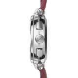 REF: 35688AP89FU  Montre Femme Michel HERBELIN. Newport chronographe mouvement quartz, fond nacre véritable, orné de 10 diamants. Bracelet cuir fuchsia, boucle ardillon. Verre saphir. La montre est étanche 10 ATM. Garantie 2 ans constructeur (internationale).