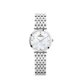 REF: 17116/B89  La finesse des maillons du bracelet en acier et le design extra plat d’Epsilon épouse à merveille les poignets féminins. Cadran en nacre blanche véritable orné d’index en diamants. Etanche 3 ATM. Garantie 2 ans constructeur (internationale).  La montre, plus qu'un instrument de mesure du temps, un accessoire de mode indispensable.