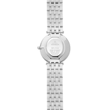 REF: 17116/B89  La finesse des maillons du bracelet en acier et le design extra plat d’Epsilon épouse à merveille les poignets féminins. Cadran en nacre blanche véritable orné d’index en diamants. Etanche 3 ATM. Garantie 2 ans constructeur (internationale).  La montre, plus qu'un instrument de mesure du temps, un accessoire de mode indispensable.