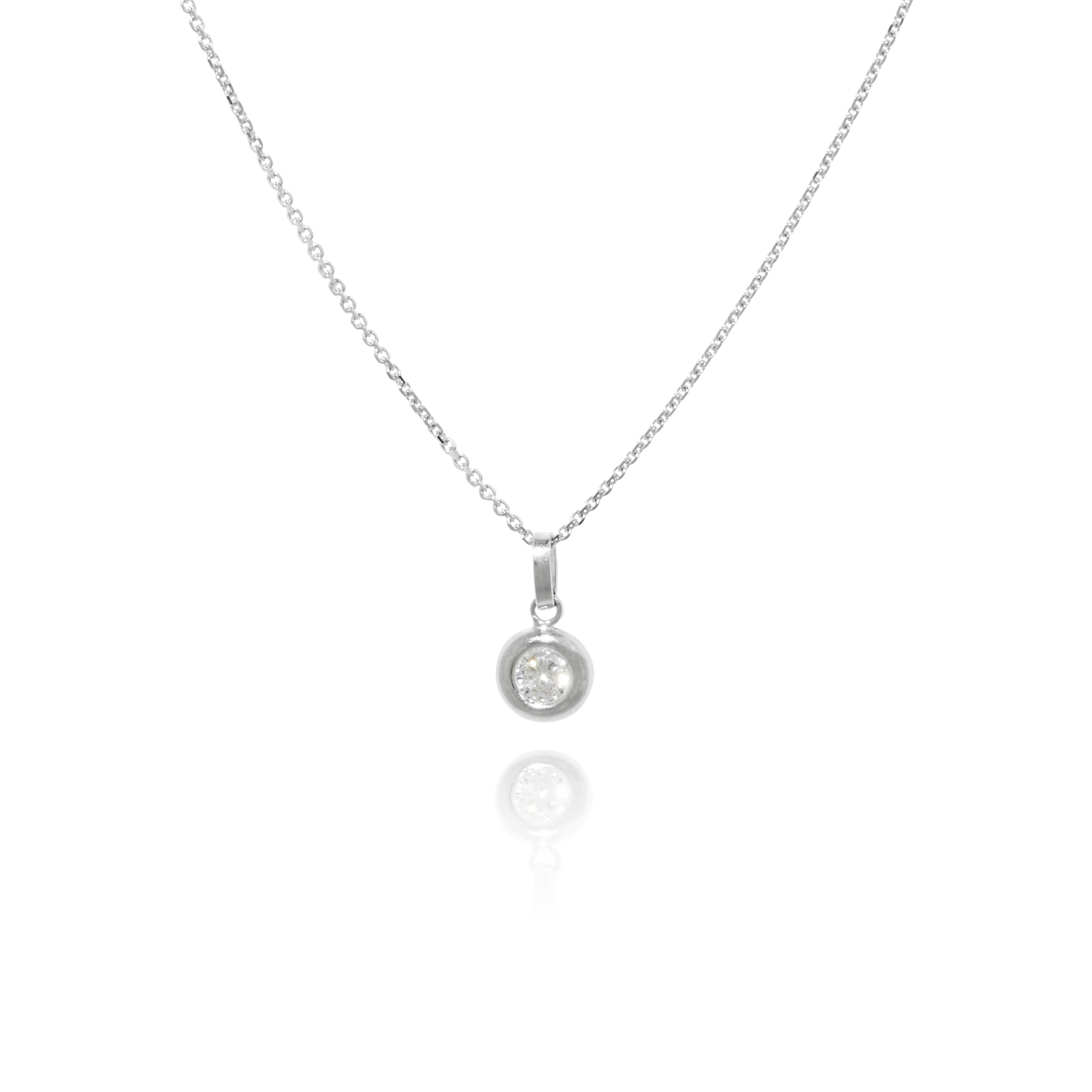Collier motif rond serti d'un zirconium, Or Blanc 18 Carats – ORLOV ny