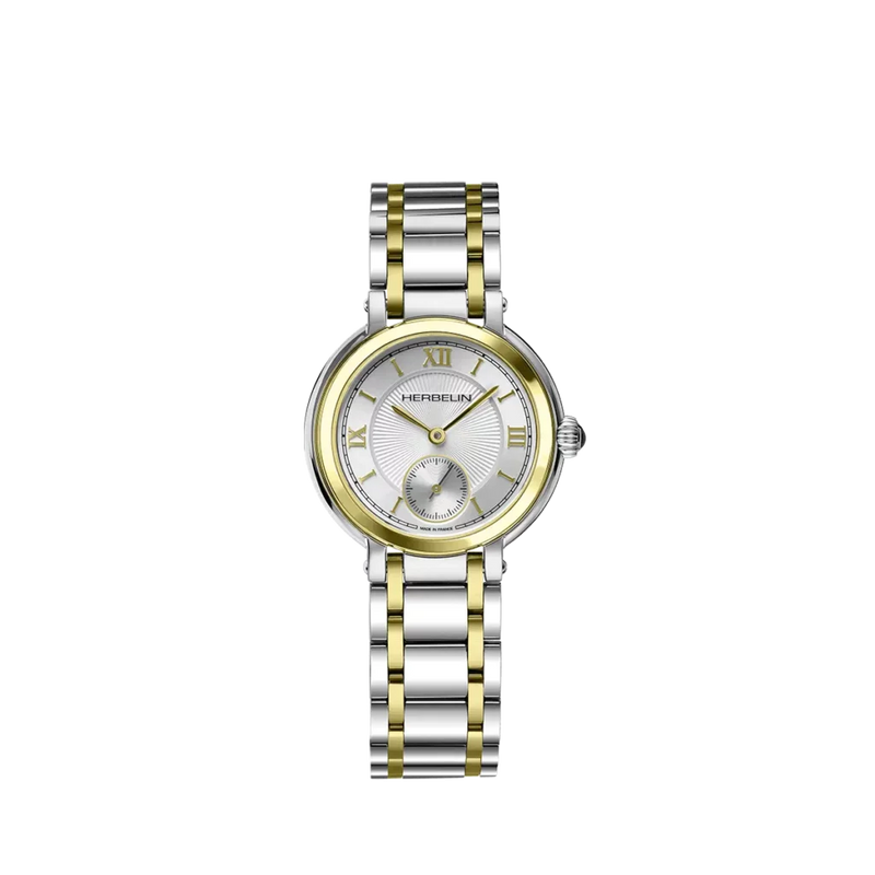 Galet est la nouvelle collection de la maison d’horlogerie Herbelin. Le boitier et le bracelet en PVD or jaune et acier inoxydable apporte une touche de modernité. Cette montre féminine est ponctuée de chiffres romains permettant une lecture idéale du temps. Galet, délicate et épurée, est issue d’un savoir-faire traditionnel français.