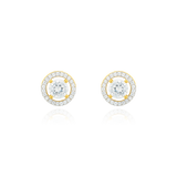 Boucles d'oreilles clous rondes, serties d'un zirconium central et son contour pavé de zirconiums, en Or Jaune 18 Carats - 750/000   Offrir une boucle d'oreille c'est être sûr que le cadeau plaira.   CARACTERISTIQUES  Largeur (mm) : 9.2 Poids (gr) : 2.41     Matière : Or 18 Carats - 750/000 18693