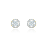 Boucles d'oreilles clous rondes, serties d'un zirconium central et son contour pavé de zirconiums, en Or Jaune et Or Blanc 18 Carats - 750/000   Offrir une boucle d'oreille c'est être sûr que le cadeau plaira.   CARACTERISTIQUES :  Poids en 7mm (gr) : 1.43          Poids en 8mm (gr) : 1.83      Poids en 9mm (gr) : 2.41    Matière : Or 18 Carats - 750/000 20990-20989-20991