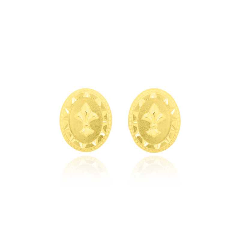 Boucles d'oreilles clous ovales, motif Fleur de Lys, en Or Jaune 18 Carats - 750/000.  Offrir une boucle d'oreille c'est être sûr que le cadeau plaira.   CARACTERISTIQUES  Largeur (mm) : 16.7 Poids (gr) : 3.9     Matière : Or 18 Carats - 750/000 18771
