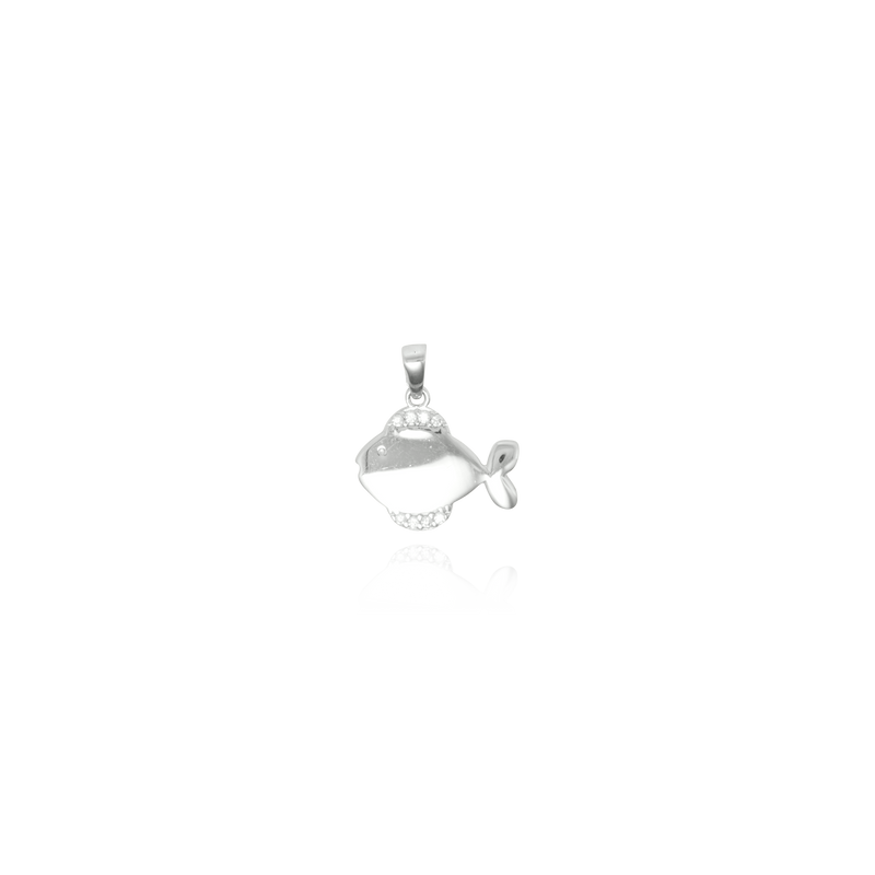 Pendentif en forme de poisson serti de zirconiums en Or Blanc 18 Carats - 750/000.     CARACTERISTIQUES :  Dimensions H x l (mm) : 10.7 x 14.7 Poids (gr) : 0.94 Matière : Or 18 Carats - 750/000 18809