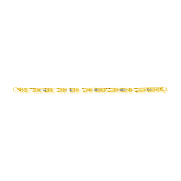 Bracelet de Créateur, en Or Jaune et Or Blanc 18 Carats - 750/000.  Qu'il soit classique ou fantaisiste, le bracelet saura sans conteste faire plaisir.    CARACTERISTIQUES :  Longueur (cm) : 21 Largeur (mm) : 6.12 Poids (gr) : 14.13 Matière : Or 18 Carats - 750/000 18837 