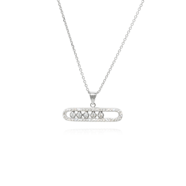 Collier barrette pavée et sertis de 5 zirconiums articulés, montée sur une chaine forçat massive, en Or Blanc 18 Carats - 750/000.  Symbole d'amitié ou de séduction, chaînes et colliers n'ont qu'un but : sublimer votre cou.   CARACTERISTIQUES :  Longueur (cm) : 45.00 Largeur (mm) : 25.60 Poids (gr) : 5.29 Matière : Or 18 Carats - 750/000 19696-19565 