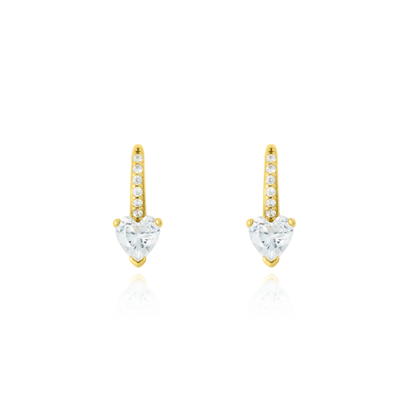 Boucles d'oreilles dormeuses serties de zirconiums en forme de cœur et rond, en Or Jaune 18 Carats - 750/000.  Simples à arborer, les dormeuses sauront vous sublimer de jour comme de nuit.   CARACTERISTIQUES :  Longueur (mm) : 13.81 Poids (gr) : 2.35       Matière : Or 18 Carats - 750/000 19573