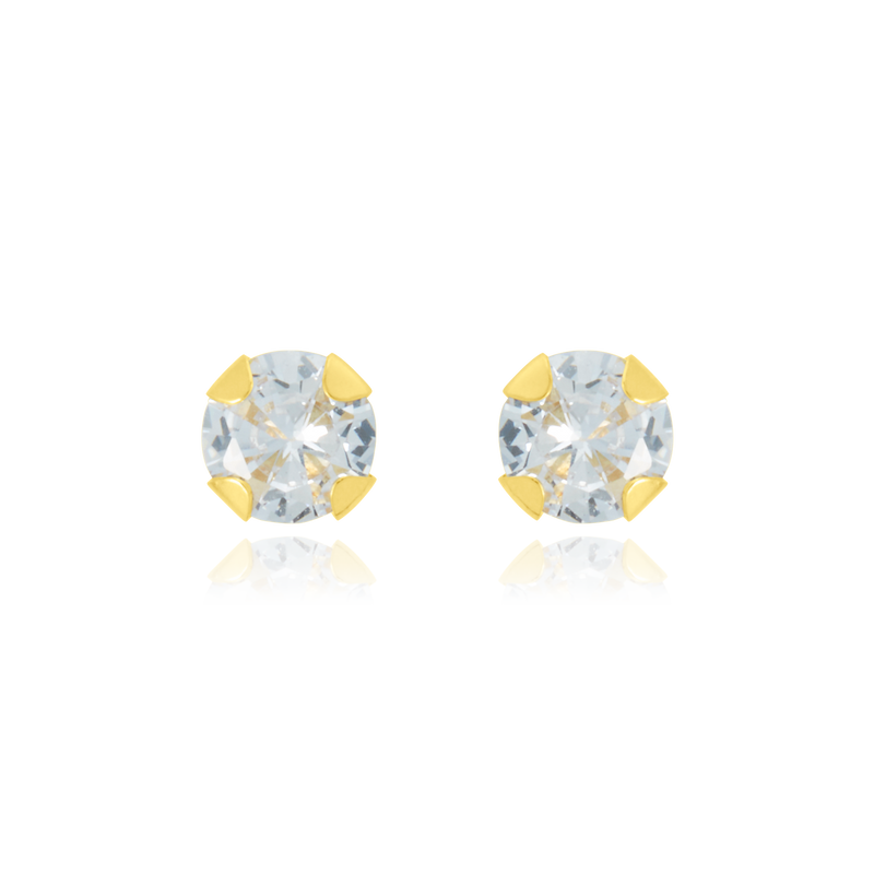 Boucles d'oreilles clous, serties d’un zirconium, en Or Jaune 18 Carats - 750/000.  Offrir une boucle d'oreille c'est être sûr que le cadeau plaira.   CARACTERISTIQUES :  Poids en 2.5mm (gr) : 0.32      Poids en 5mm (gr) : 0.37         Matière : Or 18 Carats - 750/000 18781-19657