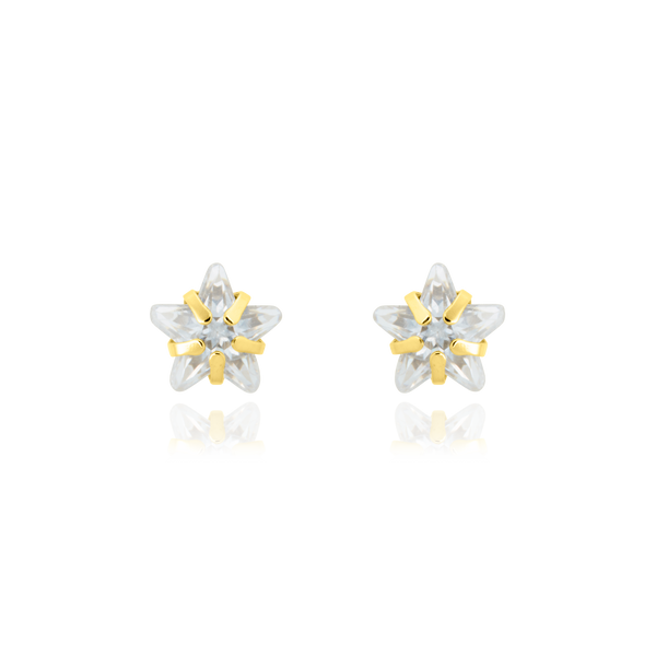 Boucles d'oreilles clous, serties d’un zirconium en forme d’étoile, en Or Jaune 18 Carats - 750/000.   Offrir une boucle d'oreille c'est être sûr que le cadeau plaira.   CARACTERISTIQUES :  Largeur (mm) : 6.00 Poids (gr) : 0.85    Matière : Or 18 Carats - 750/000 19745
