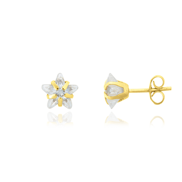 Boucles d'oreilles clous, serties d’un zirconium en forme d’étoile, en Or Jaune 18 Carats - 750/000.   Offrir une boucle d'oreille c'est être sûr que le cadeau plaira.   CARACTERISTIQUES :  Largeur (mm) : 6.00 Poids (gr) : 0.85    Matière : Or 18 Carats - 750/000 19745