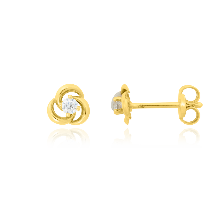 Boucles d'oreilles clous fleur serties  d'un zirconium, en Or Jaune 18 Carats - 750/000.  Offrir une boucle d'oreille c'est être sûr que le cadeau plaira.   CARACTERISTIQUES  Largeur (mm) : 5.00 Poids (gr) : 0.47  Matière : Or 18 Carats - 750/000 19748
