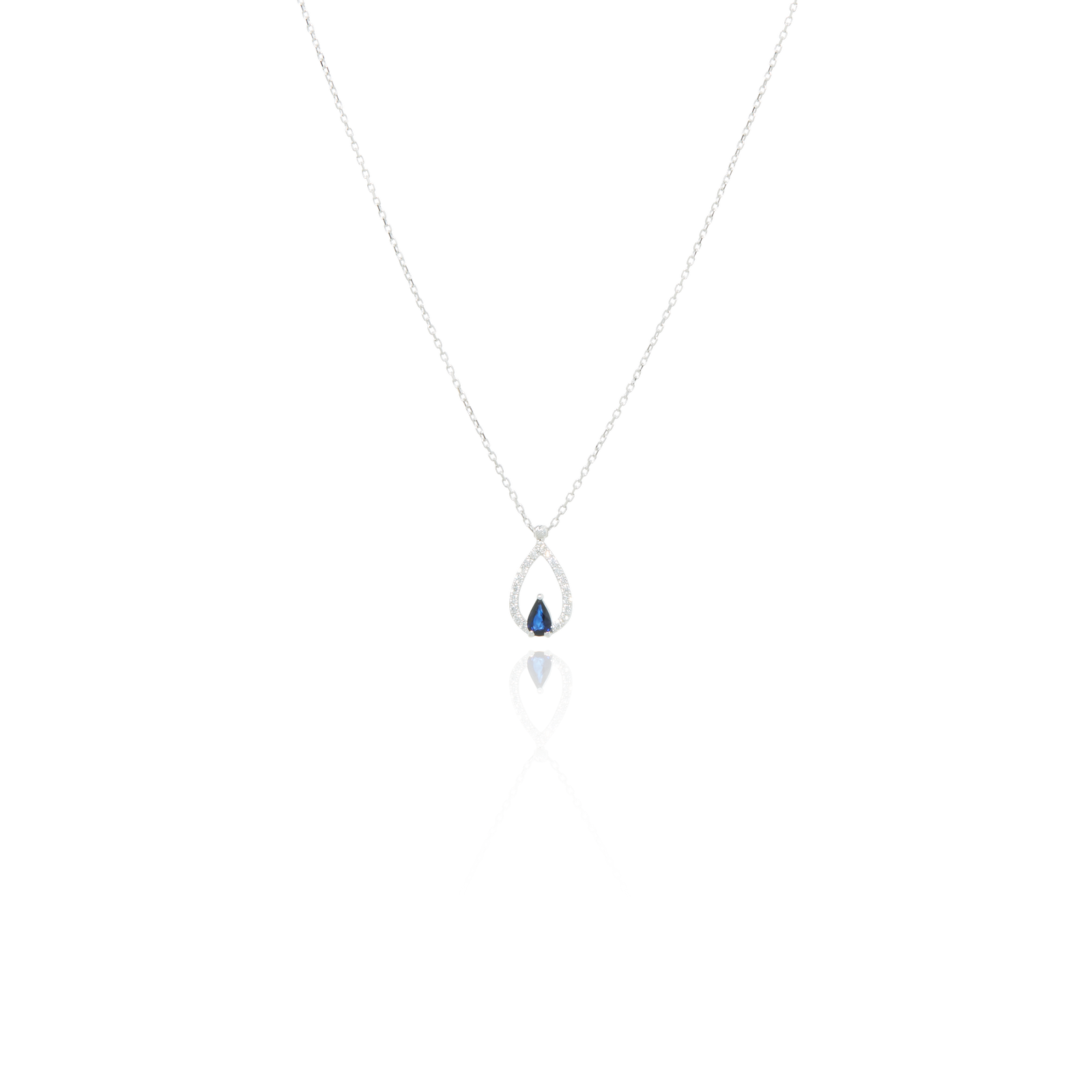 Collier Goutte diamants et saphir, Or Blanc 18 Carats – ORLOV ny