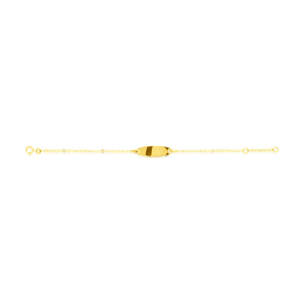 Bracelet identité enfant maille Forçat, avec sa plaque ovale personnalisable, en Or Jaune 18 Carats - 750/000.  Qu'il soit classique ou fantaisiste, le bracelet saura sans conteste faire plaisir.  Gravure possible     CARACTERISTIQUES :  Longueur (cm) : 14 Dimensions plaque L x l (mm) : 19.6 X 4 Poids (gr) : 1.20 Matière : Or 18 Carats - 750/000 20208 