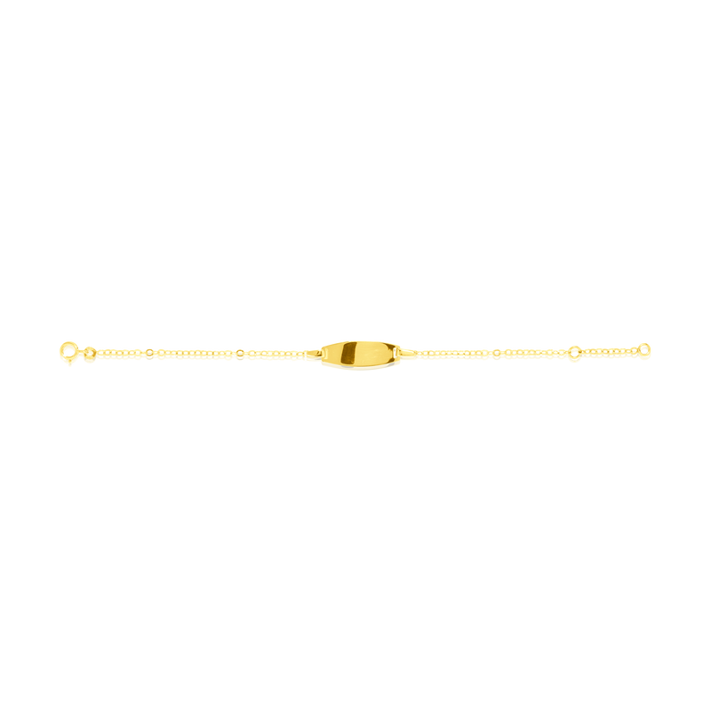 Bracelet identité enfant maille Forçat, avec sa plaque ovale personnalisable, en Or Jaune 18 Carats - 750/000.  Qu'il soit classique ou fantaisiste, le bracelet saura sans conteste faire plaisir.  Gravure possible     CARACTERISTIQUES :  Longueur (cm) : 14 Dimensions plaque L x l (mm) : 19.6 X 4 Poids (gr) : 1.20 Matière : Or 18 Carats - 750/000 20208 