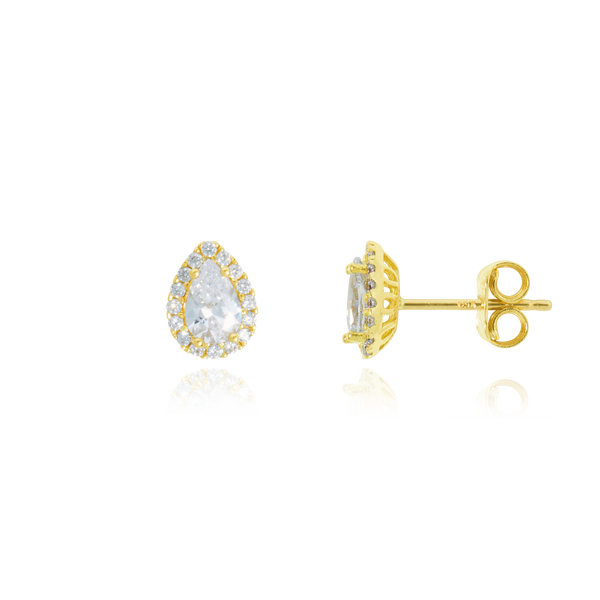 Boucles d'oreilles clous, en forme de poires serties d'un zirconium au centre et pavées de zirconiums tout autour, en Or Jaune 18 Carats - 750/000.  Offrir une boucle d'oreille c'est être sûr que le cadeau plaira.   CARACTERISTIQUES :  Diamètre (mm): 8.50 Poids (gr) : 1.54    Matière : Or 18 Carats - 750/000 20218