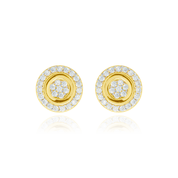 Boucles d'oreilles clous rondes pavées de zirconiums, avec un contour effet miroir, en Or Jaune 18 Carats - 750/000   Offrir une boucle d'oreille c'est être sûr  que le cadeau plaira.   CARACTERISTIQUES :  Diamètre (mm) : 8.70 Poids (gr) : 1.87       Matière : Or 18 Carats - 750/000 20247