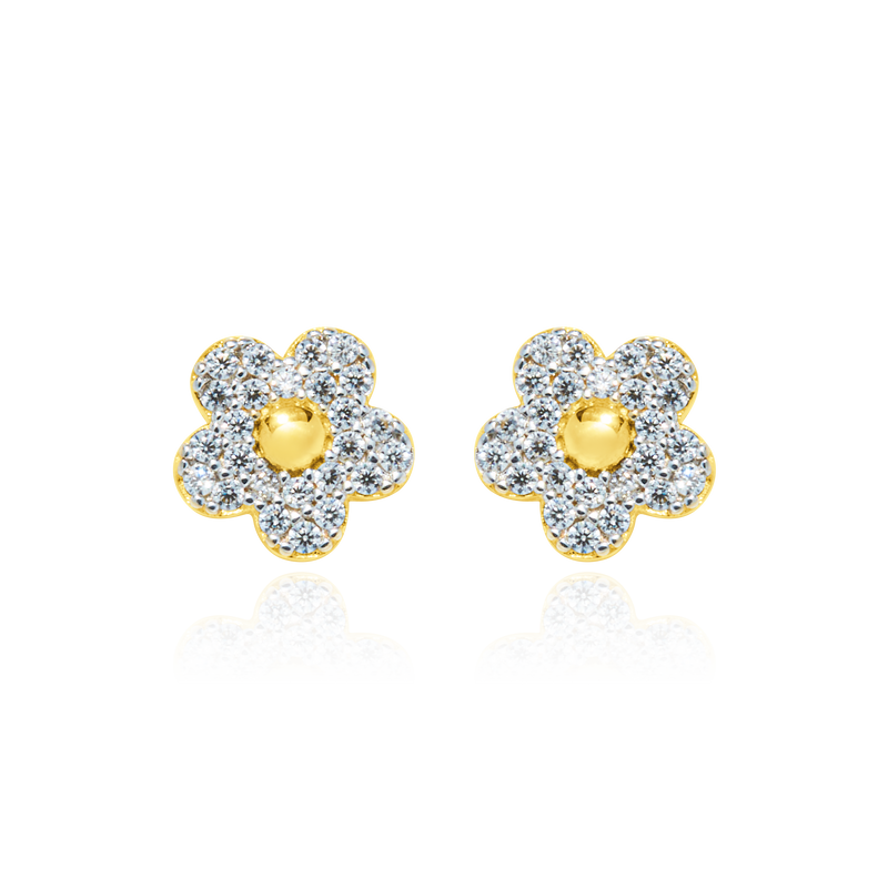 Boucles d'oreilles clous, en forme de fleurs pavées de zirconiums, en Or Jaune 18 Carats - 750/000.  Offrir une boucle d'oreille c'est être sûr que le cadeau plaira.   CARACTERISTIQUES :  Diamètre (mm) : 8.00 Poids en 6mm (gr) : 1.63 Matière : Or 18 Carats - 750/000 20251