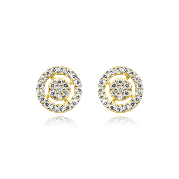 Boucles d'oreilles clous rondes, pavées de zirconiums au centre et son contour, en Or Jaune et Or Blanc 18 Carats - 750/000   Offrir une boucle d'oreille c'est être sûr que le cadeau plaira.   CARACTERISTIQUES :  Diamètre (mm) : 7.80 Poids (gr) : 1.28      Matière : Or 18 Carats - 750/000 20255