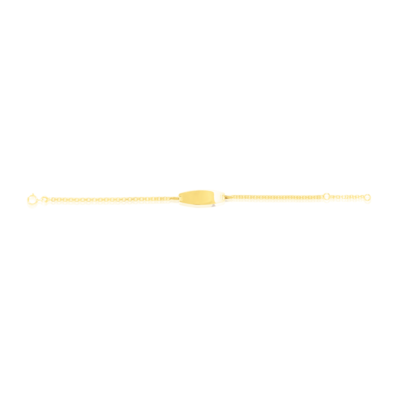 Bracelet identité enfant maille Forçat double plate, avec sa plaque ovale personnalisable, en Or Jaune 18 Carats - 750/000.  Qu'il soit classique ou fantaisiste, le bracelet saura sans conteste faire plaisir.  Gravure possible    CARACTERISTIQUES :  Longueur (cm) : 14 Dimensions plaque L x l (mm) : 19.8 X 4 Poids (gr) : 1.54 Matière : Or 18 Carats - 750/000 20297