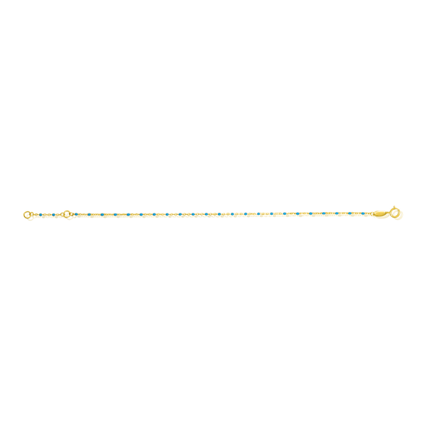 Bracelet en maille forçat et perles de résine de différentes couleurs, en Or Jaune 18 Carats - 750/000.  Qu'il soit classique ou fantaisiste, le bracelet saura sans conteste faire plaisir.   CARACTERISTIQUES :  Longueur (cm) : 18 Poids (gr) : 0.80 Matière : Or 18 Carats - 750/000 20408-20406-20401-20410
