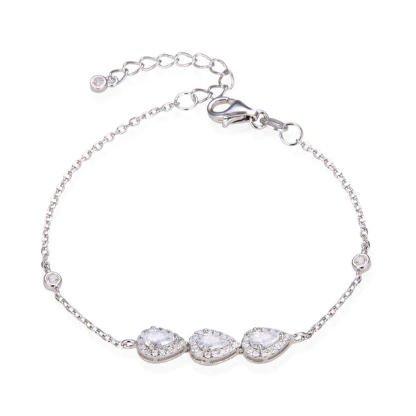 Bracelet monté de 3 poires articulées serties de zirconiums, en Argent - 925/000 rhodié ou rosé.  Qu'il soit classique ou fantaisiste, le bracelet saura sans conteste faire plaisir.   CARACTERISTIQUES :  Poids (gr) : Matière : Argent - 925/000 