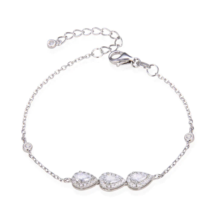 Bracelet monté de 3 poires articulées serties de zirconiums, en Argent - 925/000 rhodié ou rosé.  Qu'il soit classique ou fantaisiste, le bracelet saura sans conteste faire plaisir.   CARACTERISTIQUES :  Poids (gr) : Matière : Argent - 925/000 