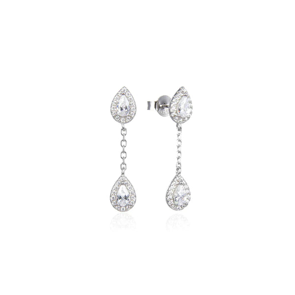 Boucles d'oreilles pendantes poires serties de zirconiums, rhodiées, rosées ou dorées, en Argent - 925/000.    CARACTERISTIQUES :  Poids (gr) : 3.80  Matière : Argent - 925/000 