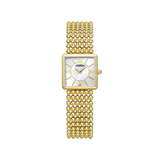 Réf : 17493/BP19  Revisitant les codes de la néo-bourgeoisie, cette nouveauté dévoilée par l’Atelier d’Horlogerie Française HERBELIN se porte au poignet tel un bijou. Souple avec son bracelet de perles à cinq rangs délicatement tissés, cette montre épouse le style des beaux quartiers. Lové au cœur d’un boîtier ( de 23.5x23.5mm) carré en PVD or jaune, le cadran cerclé en son centre met en lumière le charme discret d’un graphisme classique et d’une nacre blanche véritable. 