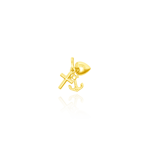 Pendentif Foi, Espérance et Charité, en forme de Croix, Ancre et Cœur, en Or Jaune - 750/000.   CARACTERISTIQUES :  Dimensions H x l (mm) : 10.5 x 9 Poids (gr) : 1.12 Matière : Or 18 Carats - 750/000 18738 