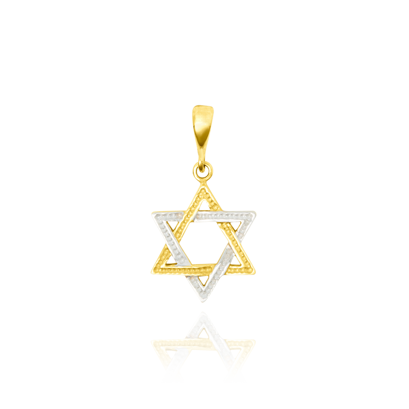 Pendentif en forme d'étoile de David en Or Jaune et Or Blanc 18 Carats - 750/000.   CARACTERISTIQUES :  Hauteur (mm) : 15.3 Poids (gr) : 1.64 Matière : Or 18 Carats - 750/000 18744 