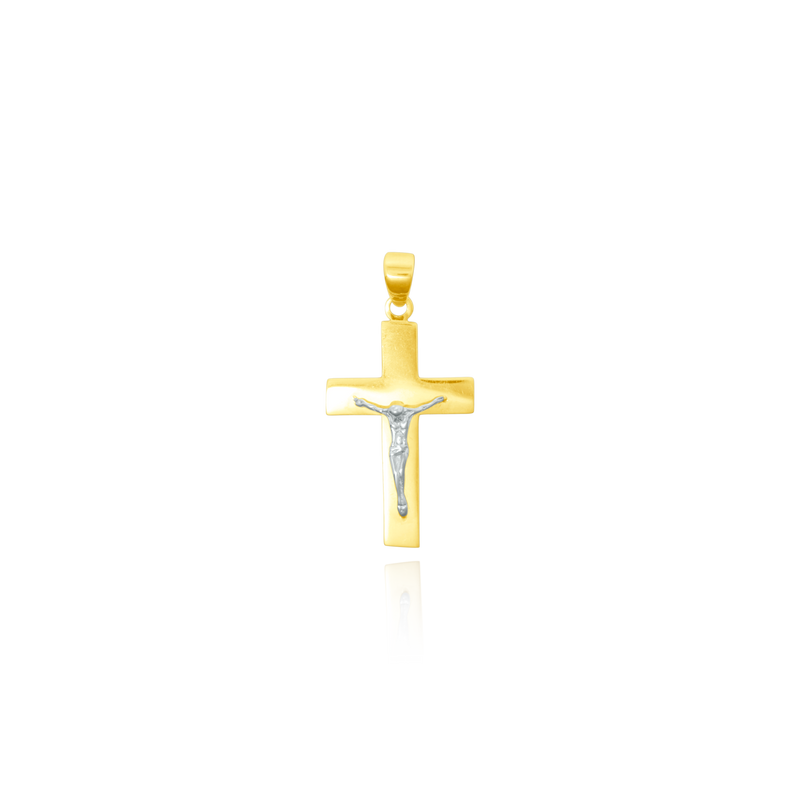 Pendentif en forme de Croix plate en Or Jaune et son Christ en Or Blanc 18 Carats - 750/000.   CARACTERISTIQUES :  Dimensions H x l (mm) : 21.8 x 14.4 Poids (gr) : 1.38 Matière : Or 18 Carats - 750/000 18791 