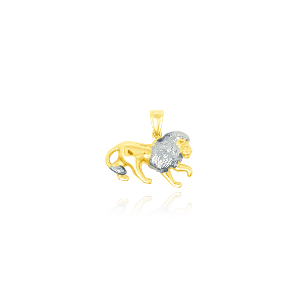 Pendentif en forme de Lion en Or Jaune et Or Blanc 18 Carats - 750/000.    CARACTERISTIQUES :  Poids (gr) : 1.27 Dimensions H x l (mm) : 23.1 x 14.1 Matière : Or 18 Carats - 750/000 19284 