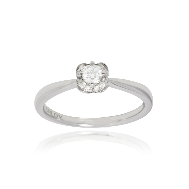 Solitaire, serti de diamants ronds, en Or Blanc 18 Carats - 750/000   CARACTERISTIQUES :   Largeur du corps (mm) : 2.00 Largeur motif (mm) : 5.40 Poids (gr) : 2.81 Nombre de diamant : 13 Carats : 0.202 Matière : Or 18 Carats - 750/000 19392 