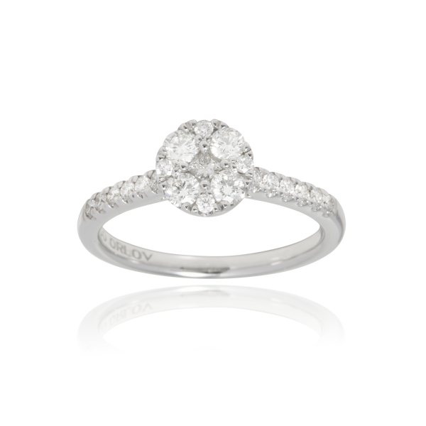 Solitaire, serti d'un diamant princesse et de diamants ronds, en Or Blanc 18 Carats - 750/000   CARACTERISTIQUES :   Largeur de corps (mm) : 2.00 Largeur motif (mm) : 7.55 Poids (gr) : 3.28 Nombre de diamants : 1     Carats : 0.037  Nombre de diamants : 20     Carats : 0.328 Matière : Or 18 Carats - 755/000 19404