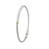 Jonc 1 câble Acier, serti de 2 vis et de 2 inserts en Or Jaune massif 18 Carats - 750/000.  Qu'il soit classique ou fantaisiste, le bracelet saura sans conteste faire plaisir.   CARACTERISTIQUES :  Epaisseur câble (mm) : 3.00 Diamètre jonc (cm) : 6.50 Couleur câble : Acier  Poids d'or (gr) : 0.45 Matière : Acier et Or 18 Carats - 750/000 19520