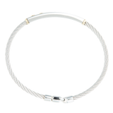 Jonc 1 câble Acier, serti de 2 vis et de 2 inserts en Or Jaune massif 18 Carats - 750/000.  Qu'il soit classique ou fantaisiste, le bracelet saura sans conteste faire plaisir.   CARACTERISTIQUES :  Epaisseur câble (mm) : 3.00 Diamètre jonc (cm) : 6.50 Couleur câble : Acier  Poids d'or (gr) : 0.45 Matière : Acier et Or 18 Carats - 750/000 19520