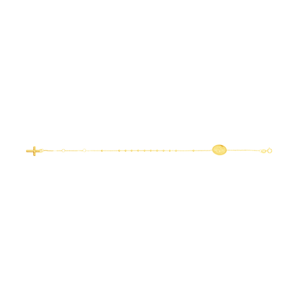 Bracelet chapelet, monté d’un médaillon de la Vierge miraculeuse double face et d’un croix, en Or Jaune 18 Carats - 750/000.  Qu'il soit classique ou fantaisiste, le bracelet saura sans conteste faire plaisir.    CARACTERISTIQUES :  Longueur (cm) : 18.00 Poids (gr) : 2.22 Matière : Or 18 Carats - 750/00 19666