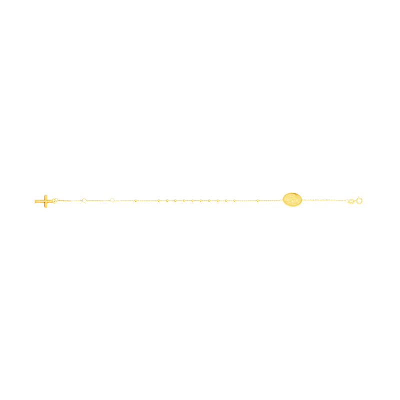 Bracelet chapelet, monté d’un médaillon de la Vierge miraculeuse double face et d’un croix, en Or Jaune 18 Carats - 750/000.  Qu'il soit classique ou fantaisiste, le bracelet saura sans conteste faire plaisir.    CARACTERISTIQUES :  Longueur (cm) : 18.00 Poids (gr) : 2.22 Matière : Or 18 Carats - 750/00 19666