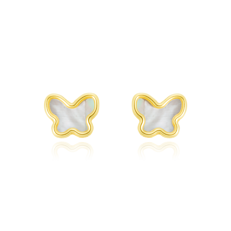 Boucles d'oreilles clous à vis, en forme de papillon serti de nacre véritable, en Or Jaune 18 Carats - 750/000.  Offrir une boucle d'oreille c'est être sûr que le cadeau plaira.   CARACTERISTIQUES  Largeur (mm) : 5.50 Poids (gr) : 0.36    Matière : Or 18 Carats - 750/000 19750.
