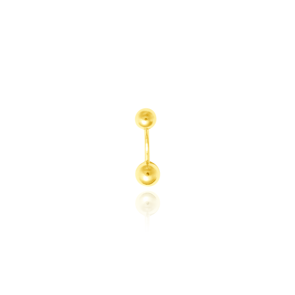Piercing nombril 2 boules, en Or Jaune 18 Carats - 750/000.   CARACTERISTIQUES :   Diamètre/ hauteur (mm) : 6.00 Epaisseur axe : 1.15 Poids (gr) : 0.46 Matière: Or 18 carats 750/000 19782