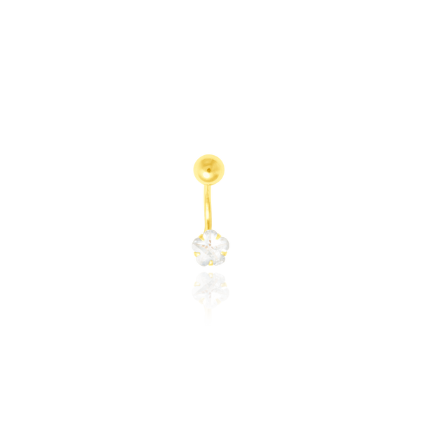 Piercing nombril serti de Zirconiums blancs en forme de fleur, en Or Jaune 18 Carats - 750/000.   CARACTERISTIQUES :   Diamètre/ hauteur (mm) : 6.00 Poids (gr) : 0,50  Matière: Or 18 carats 750/000 19781