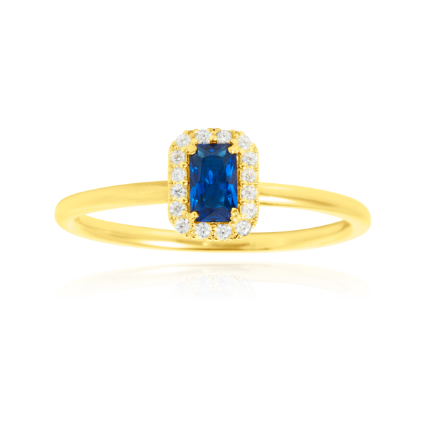 Solitaire rectangle serti d'un zirconium central bleu, couronné de zirconiums, en Or Jaune 18 Carats- 750/000   CARACTERISTIQUES :  Motif central (mm) : 5.69 x 7.22 Epaisseur (mm) : 1.47 Poids (gr) : 2.26    Matière : Or 18 Carats - 750/000 20037