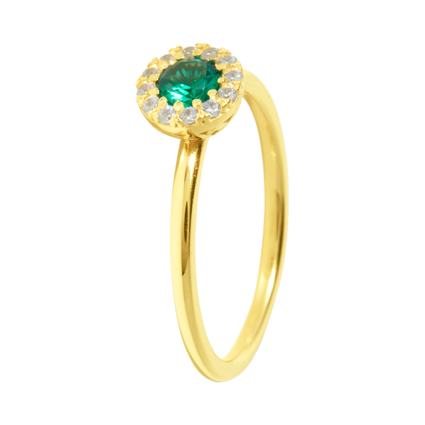 Solitaire rond serti d'un zirconium central vert, couronné de zirconiums, en Or Jaune 18 carats 750/000   CARACTERISTIQUES :  Motif central (mm) : 6.95 Epaisseur (mm) : 1.52 Poids (gr) : 2.27       Matière : Or 18 Carats - 750/000  20039