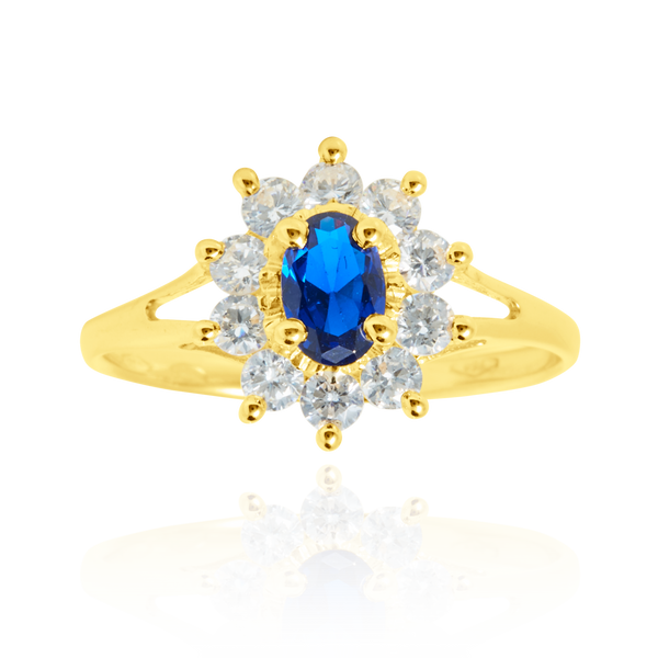 Bague marquise sertie d'un zirconium central bleu et de zirconiums blancs, en Or Jaune 18 Carats - 750/000.  Cinq possibilités d'embellir vos doigts, portez une de nos bagues.   CARACTERISTIQUES :  Motif central (mm) : 10.93 x 12.14 Epaisseur (mm) : 1.73 Poids (gr) : 2.22       Matière : Or 18 Carats - 750/000 20114y