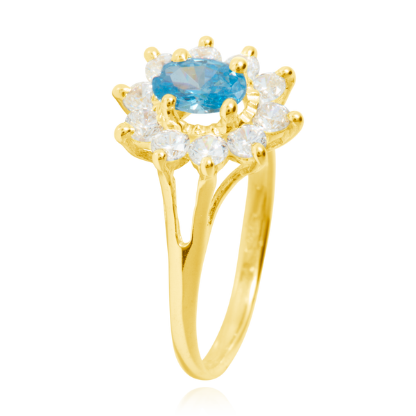 Bague marquise sertie d'un zirconium central bleu topaze et de zirconiums blancs, en Or Jaune 18 Carats - 750/000.  Cinq possibilités d'embellir vos doigts, portez une de nos bagues.   CARACTERISTIQUES :  Motif central (mm) : 10.94 x 12.24 Epaisseur (mm) : 1.85 Poids (gr) : 2.28       Matière : Or 18 Carats - 750/000 20211